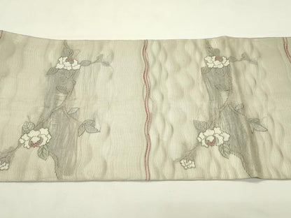 平和屋着物＊夏物　六通柄袋帯　枝牡丹　銀糸　正絹　逸品　CABL5429rv