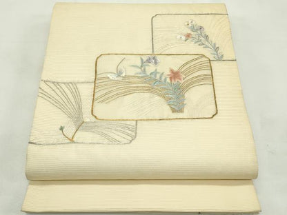 平和屋着物＊夏物　太鼓柄袋帯　総刺繍　花蝶文　金銀糸　正絹　逸品　CABL5435rv