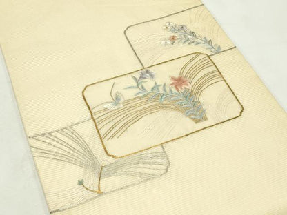平和屋着物＊夏物　太鼓柄袋帯　総刺繍　花蝶文　金銀糸　正絹　逸品　CABL5435rv