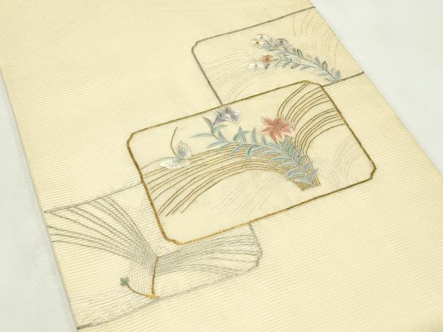 平和屋着物＊夏物　太鼓柄袋帯　総刺繍　花蝶文　金銀糸　正絹　逸品　CABL5435rv