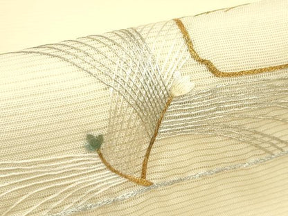 平和屋着物＊夏物　太鼓柄袋帯　総刺繍　花蝶文　金銀糸　正絹　逸品　CABL5435rv