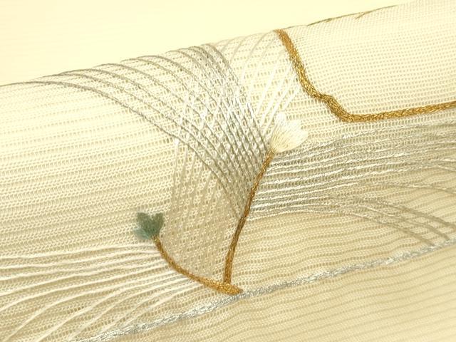 平和屋着物＊夏物　太鼓柄袋帯　総刺繍　花蝶文　金銀糸　正絹　逸品　CABL5435rv