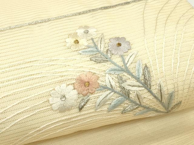 平和屋着物＊夏物　太鼓柄袋帯　総刺繍　花蝶文　金銀糸　正絹　逸品　CABL5435rv