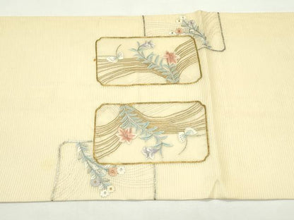 平和屋着物＊夏物　太鼓柄袋帯　総刺繍　花蝶文　金銀糸　正絹　逸品　CABL5435rv