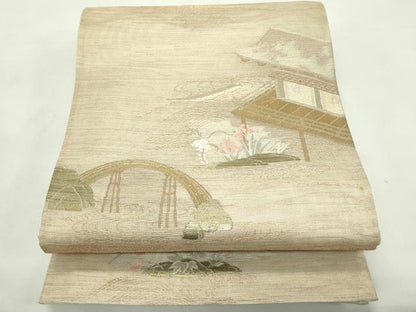 平和屋着物＊夏物　六通柄袋帯　風景文　金糸　正絹　逸品　未使用　CABL5439rv