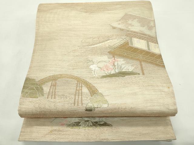 平和屋着物＊夏物　六通柄袋帯　風景文　金糸　正絹　逸品　未使用　CABL5439rv