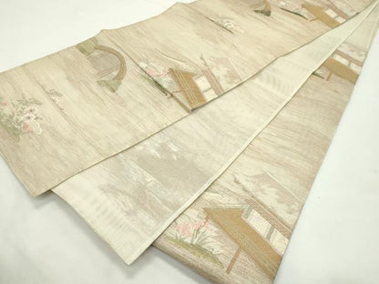 平和屋着物＊夏物　六通柄袋帯　風景文　金糸　正絹　逸品　未使用　CABL5439rv
