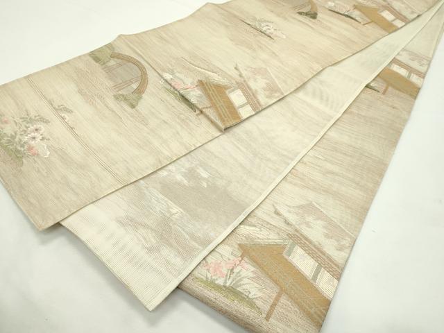 平和屋着物＊夏物　六通柄袋帯　風景文　金糸　正絹　逸品　未使用　CABL5439rv
