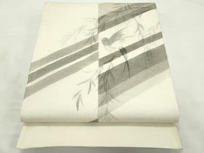 平和屋着物＊夏物　太鼓柄袋帯　手描き　草木飛鳥文　正絹　逸品　CABL5445rv