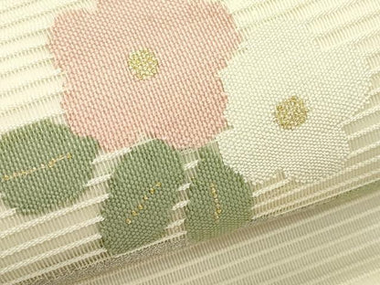 平和屋着物＊夏物　太鼓柄袋帯　流水花文　金銀糸　正絹　逸品　CABL5446rv