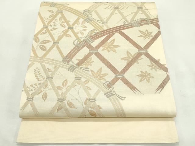 平和屋着物＊夏物　太鼓柄袋帯　籬草木文　正絹　逸品　CABL5452rv