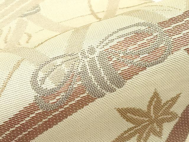 平和屋着物＊夏物　太鼓柄袋帯　籬草木文　正絹　逸品　CABL5452rv