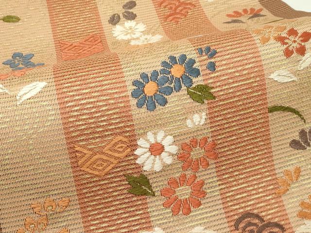平和屋着物＊夏物　西陣　六通柄袋帯　唐織　草花間道　金糸　証紙付き　正絹　逸品　未使用　CABL5453rv