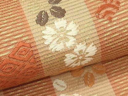 平和屋着物＊夏物　西陣　六通柄袋帯　唐織　草花間道　金糸　証紙付き　正絹　逸品　未使用　CABL5453rv