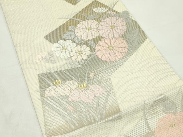 平和屋着物＊夏物　西陣　老舗　渡文謹製　手織　六通柄袋帯　本絽袋　唐織　色紙秋草文　金銀糸　正絹　逸品　未使用　CABL5460rv