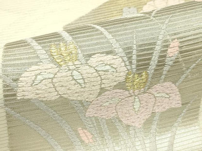平和屋着物＊夏物　西陣　老舗　渡文謹製　手織　六通柄袋帯　本絽袋　唐織　色紙秋草文　金銀糸　正絹　逸品　未使用　CABL5460rv