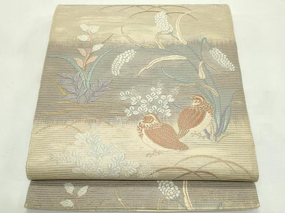 平和屋着物＊夏物　六通柄袋帯　唐織　鶉　草花文　金銀糸　正絹　逸品　未使用　CABL5462rv