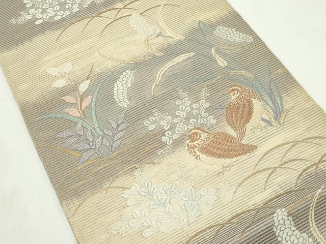 平和屋着物＊夏物　六通柄袋帯　唐織　鶉　草花文　金銀糸　正絹　逸品　未使用　CABL5462rv