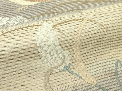 平和屋着物＊夏物　六通柄袋帯　唐織　鶉　草花文　金銀糸　正絹　逸品　未使用　CABL5462rv