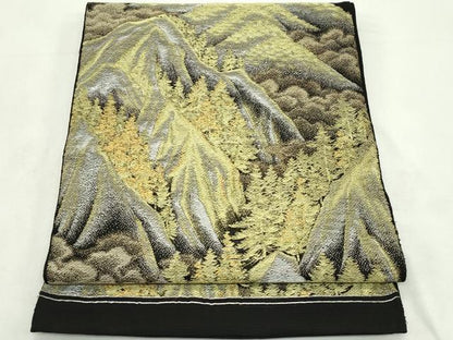 平和屋着物＊夏物　六通柄　本袋帯　遠山樹林文　黒地　金銀糸　正絹　逸品　CABL5468rv