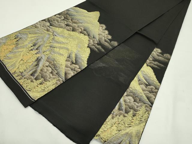 平和屋着物＊夏物　六通柄　本袋帯　遠山樹林文　黒地　金銀糸　正絹　逸品　CABL5468rv