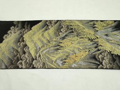 平和屋着物＊夏物　六通柄　本袋帯　遠山樹林文　黒地　金銀糸　正絹　逸品　CABL5468rv