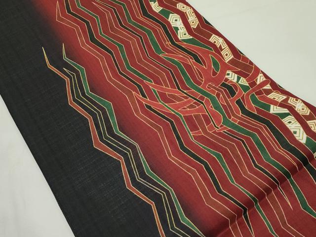 平和屋着物＊夏物　太鼓柄袋帯　ハーブ草木染工房　夢染里　桐生夏紬帯　抽象文　島善織物　証紙付き　正絹　逸品　CABL5477rv