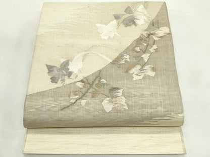 平和屋着物＊夏物　太鼓柄袋帯　すくい織　草花文　金銀糸　正絹　逸品　未使用　CABL5496rv