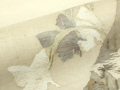 平和屋着物＊夏物　太鼓柄袋帯　すくい織　草花文　金銀糸　正絹　逸品　未使用　CABL5496rv