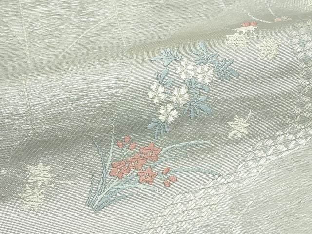 平和屋着物＊夏物　六通柄袋帯　唐織　草花文　銀糸　正絹　逸品　CABL5497rv