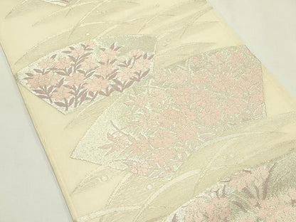 平和屋着物＊夏物　六通柄袋帯　地紙草花文　銀糸　正絹　逸品　CABL5511rv