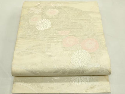 平和屋着物＊夏物　六通柄袋帯　唐織　秋草文　銀糸　正絹　逸品　CABL5512rv