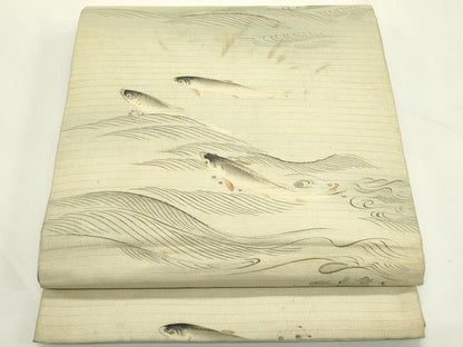 平和屋着物＊夏物　アンティーク　大正ロマン　六通柄　京袋帯　刺繍　魚　銀糸　正絹　逸品　CABL5513rv