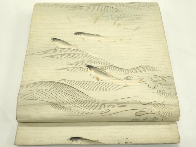 平和屋着物＊夏物　アンティーク　大正ロマン　六通柄　京袋帯　刺繍　魚　銀糸　正絹　逸品　CABL5513rv