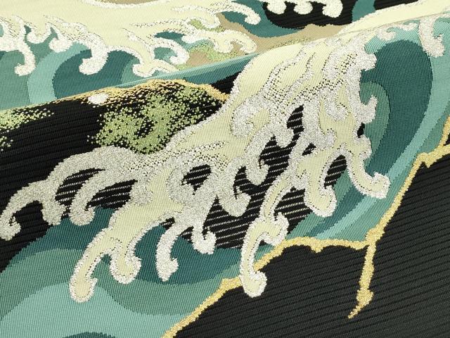 平和屋着物＊夏物　太鼓柄袋帯　絽綴れ　立波文　黒地　金銀糸　正絹　逸品　未使用　CABL5514rv