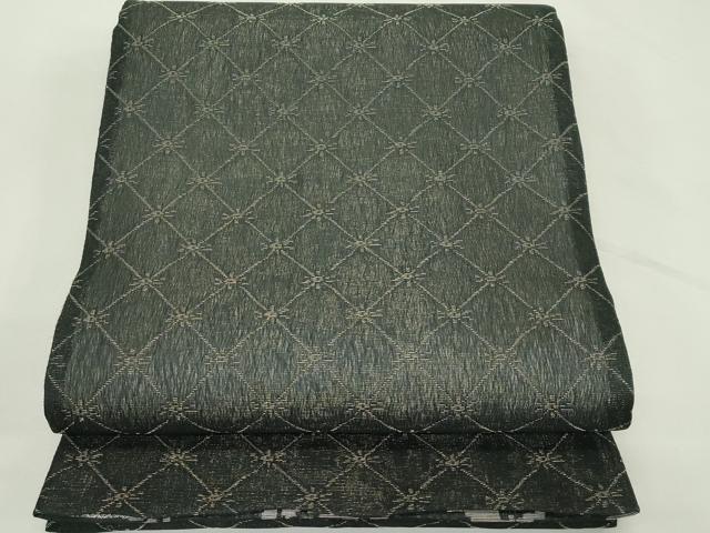 平和屋着物＊夏物　両面　六通柄袋帯　花唐草文　黒地　銀糸　正絹　逸品　CABL5563rv