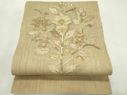 平和屋着物＊夏物　八寸名古屋帯　総刺繍　更紗花文　金糸　正絹　逸品　CABL5567rv