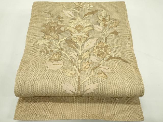 平和屋着物＊夏物　八寸名古屋帯　総刺繍　更紗花文　金糸　正絹　逸品　CABL5567rv