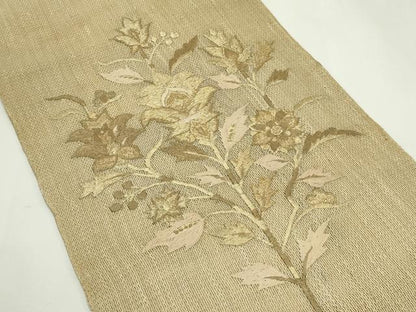 平和屋着物＊夏物　八寸名古屋帯　総刺繍　更紗花文　金糸　正絹　逸品　CABL5567rv