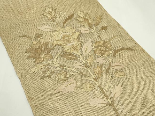 平和屋着物＊夏物　八寸名古屋帯　総刺繍　更紗花文　金糸　正絹　逸品　CABL5567rv