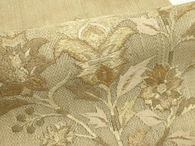 平和屋着物＊夏物　八寸名古屋帯　総刺繍　更紗花文　金糸　正絹　逸品　CABL5567rv