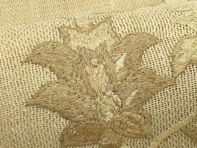 平和屋着物＊夏物　八寸名古屋帯　総刺繍　更紗花文　金糸　正絹　逸品　CABL5567rv