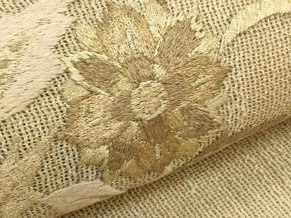 平和屋着物＊夏物　八寸名古屋帯　総刺繍　更紗花文　金糸　正絹　逸品　CABL5567rv