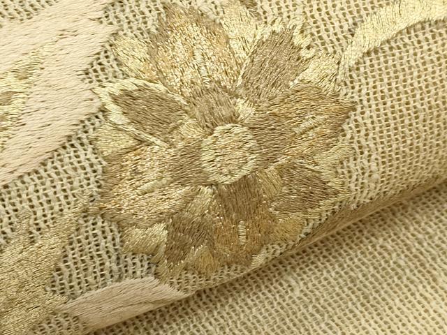 平和屋着物＊夏物　八寸名古屋帯　総刺繍　更紗花文　金糸　正絹　逸品　CABL5567rv