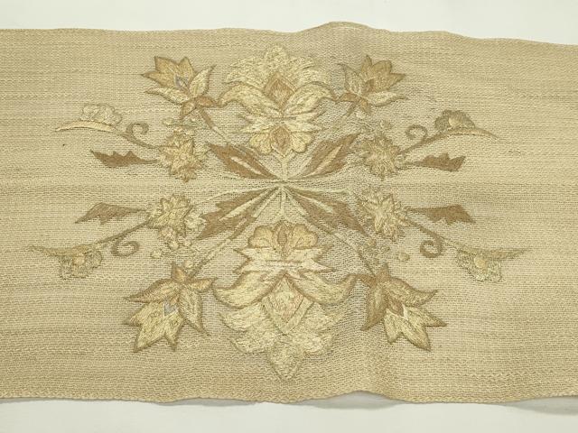 平和屋着物＊夏物　八寸名古屋帯　総刺繍　更紗花文　金糸　正絹　逸品　CABL5567rv