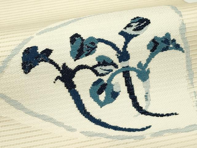 平和屋着物＊夏物　太鼓柄袋帯　草木文　藍　正絹　逸品　CABL5571rv