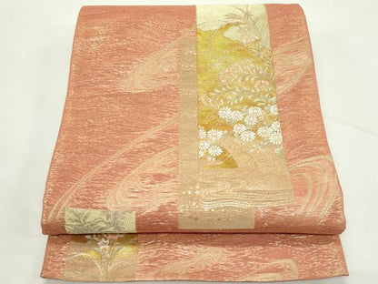 平和屋着物＊夏物　六通柄袋帯　流水に短冊　金糸　正絹　逸品　未使用　CABL5584rv