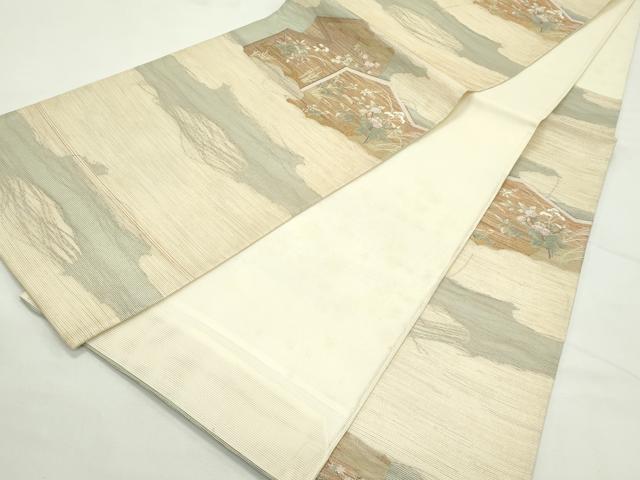 平和屋着物＊夏物　六通柄袋帯　雲取り屏風草花文　金糸　正絹　逸品　CABL5590rv