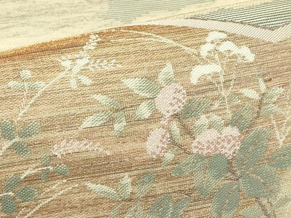 平和屋着物＊夏物　六通柄袋帯　雲取り屏風草花文　金糸　正絹　逸品　CABL5590rv