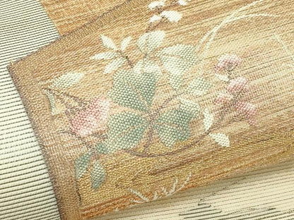 平和屋着物＊夏物　六通柄袋帯　雲取り屏風草花文　金糸　正絹　逸品　CABL5590rv